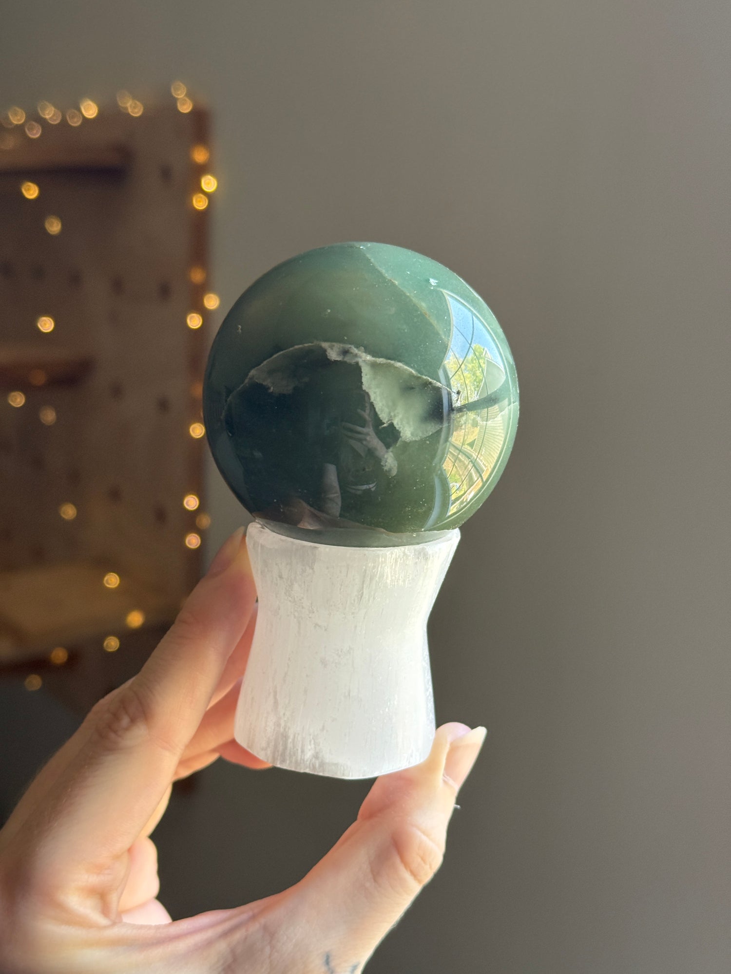 Aventurine Sphere w/ Selenite Stand